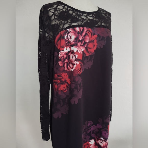 Thalia Sodi Dress Floral Scuba Sheath Black Lace Long Sleeves & Hem Size XL - Picture 8 of 14